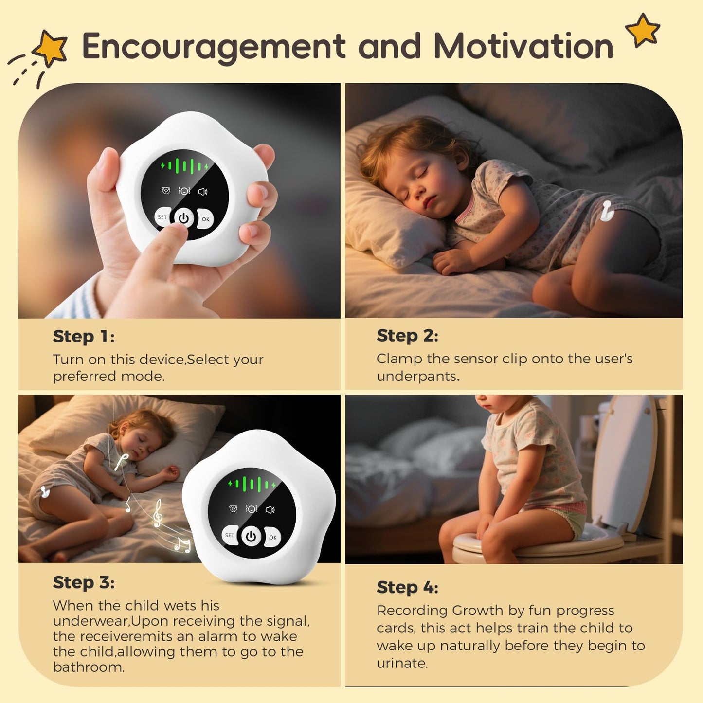 Bedwetting Enuresis Alarm Wireless for Boys and Girls,Compact & Comfortable Wireless Sensor Proven Solution for Bedwetters.Includes Progress Card and Stickers