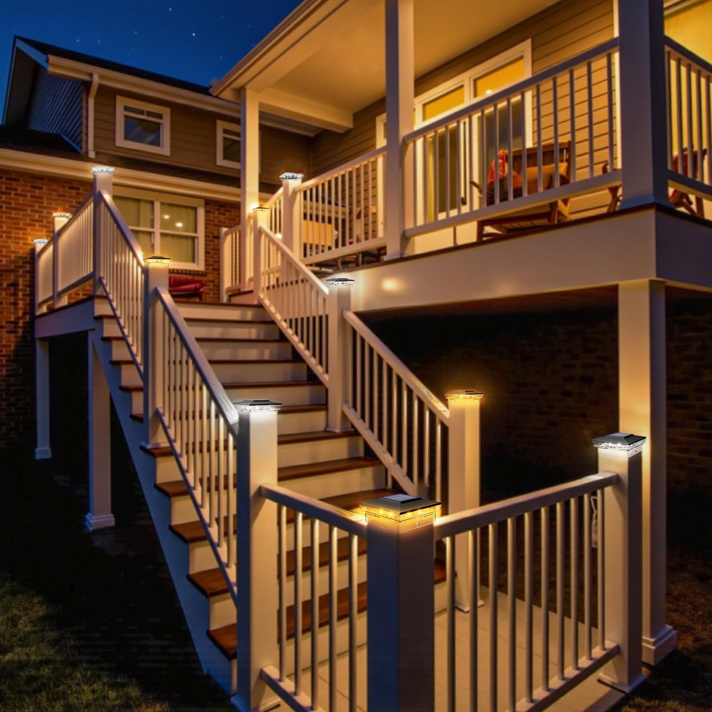 Btfarm 2 Pack Solar Post Cap Lights Outdoor 2 Color Modes 16 Led Fence Post Lights Fit 4X4 3.5X3.5 Wooden/Vinyl Bright Waterproof Solar Powered Deck Lighting Outside For Patio Porch Garden Black