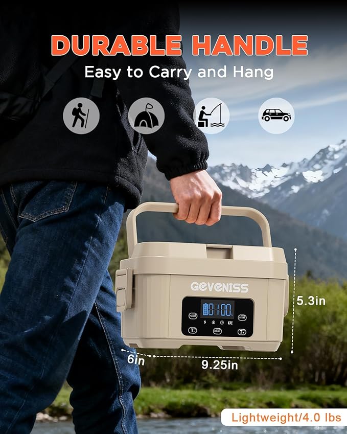 Cordless Electric Lunch Box for Adults – Heated Lunch Box with 1100ML SS Container, Battery-Powered Food Warmer with Leakproof Lid, Fast Heating Up to 220°F for Office, Car, Travel