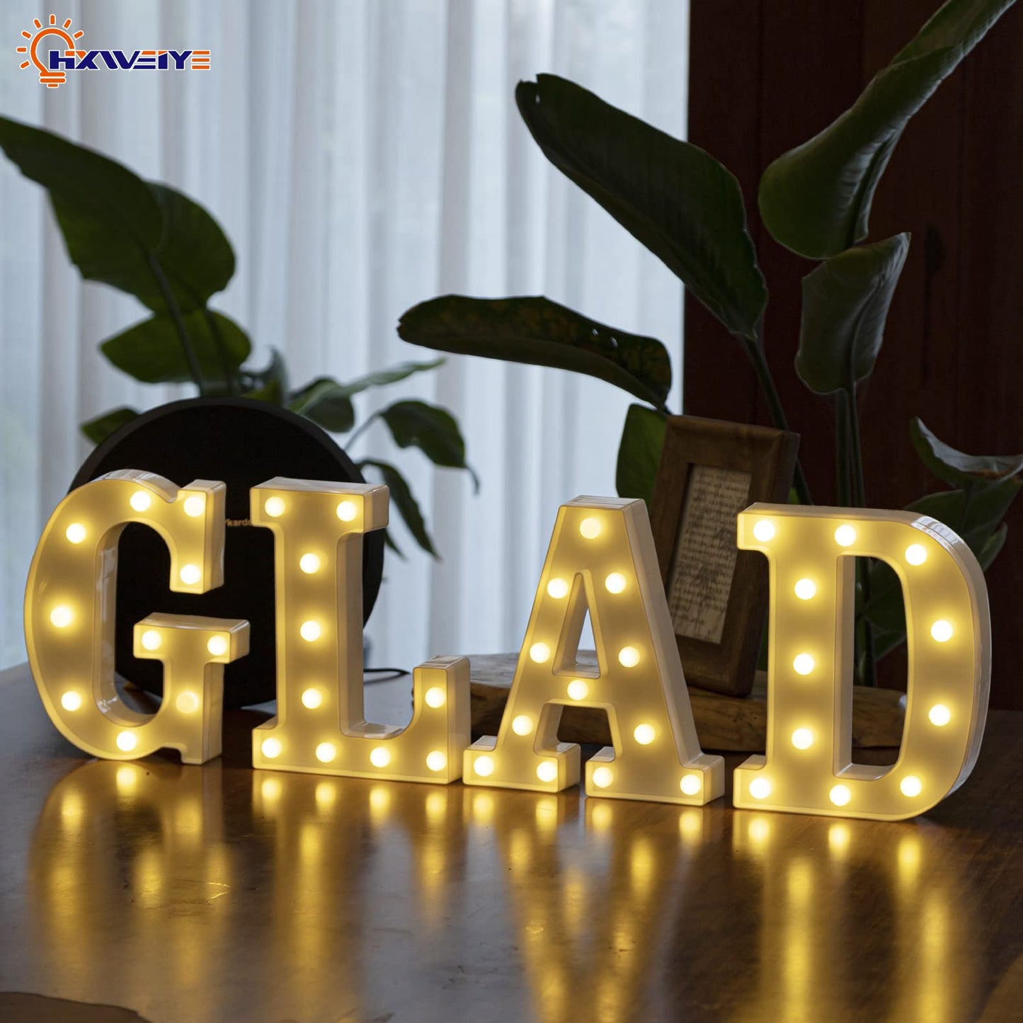 HXWEIYE LED Marquee Letters Sign, 26 Alphabet & 10 Numbers, Battery Powered, Warm White-G