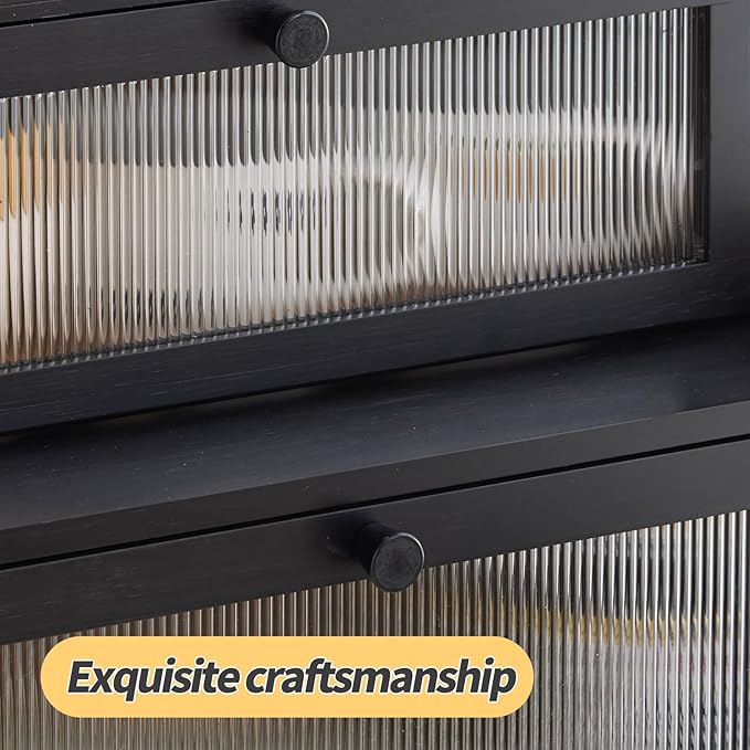 Double Layer Bamboo Bread Box for Kitchen Counter,Bread Holder,Countertop Bread Storage with Window (Black)