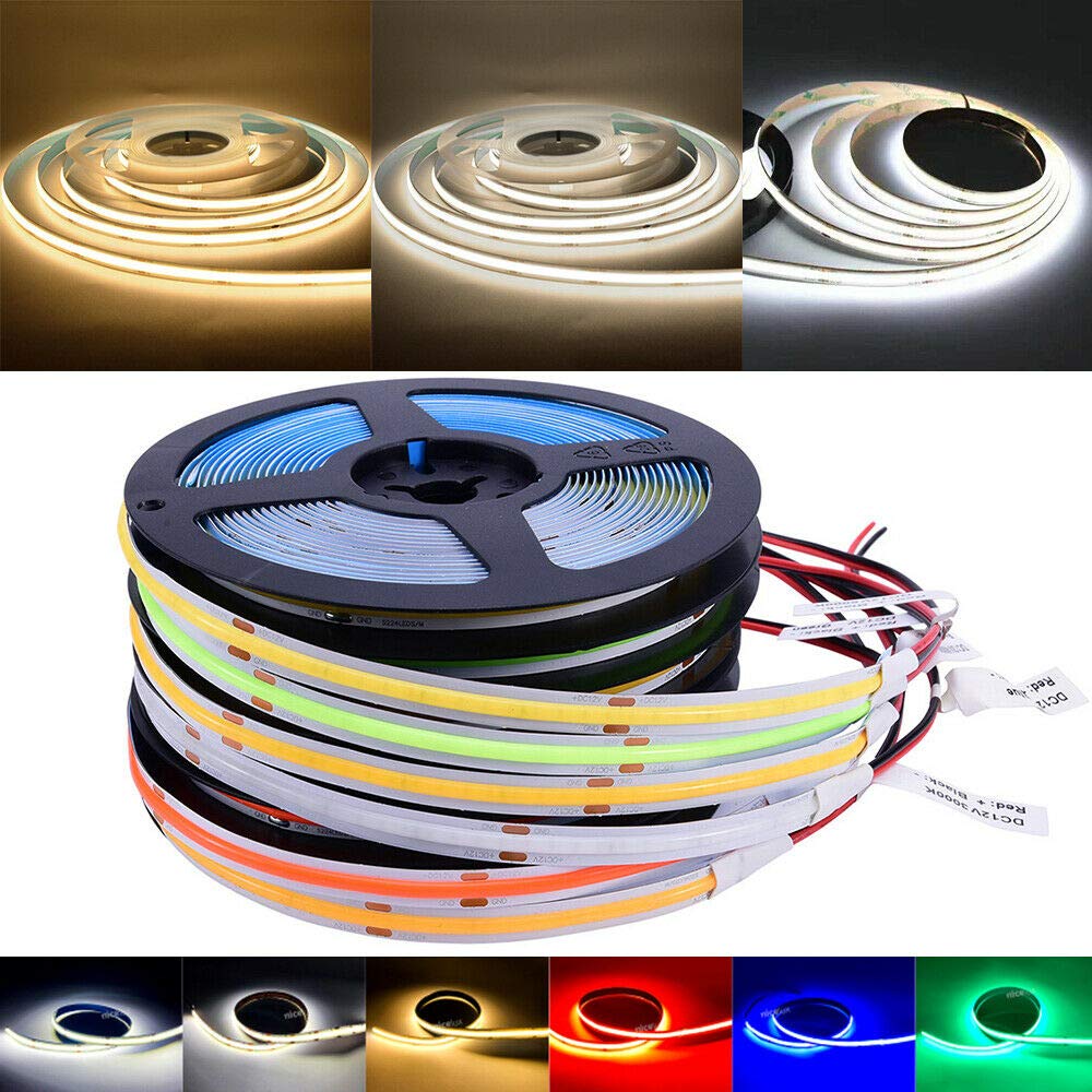 KD-tec LED Strip Light 384Led/m 16.4ft COB Flexible DC12V/24V Bendable Tape Green, Model LED-COB-384, Vinyl Material