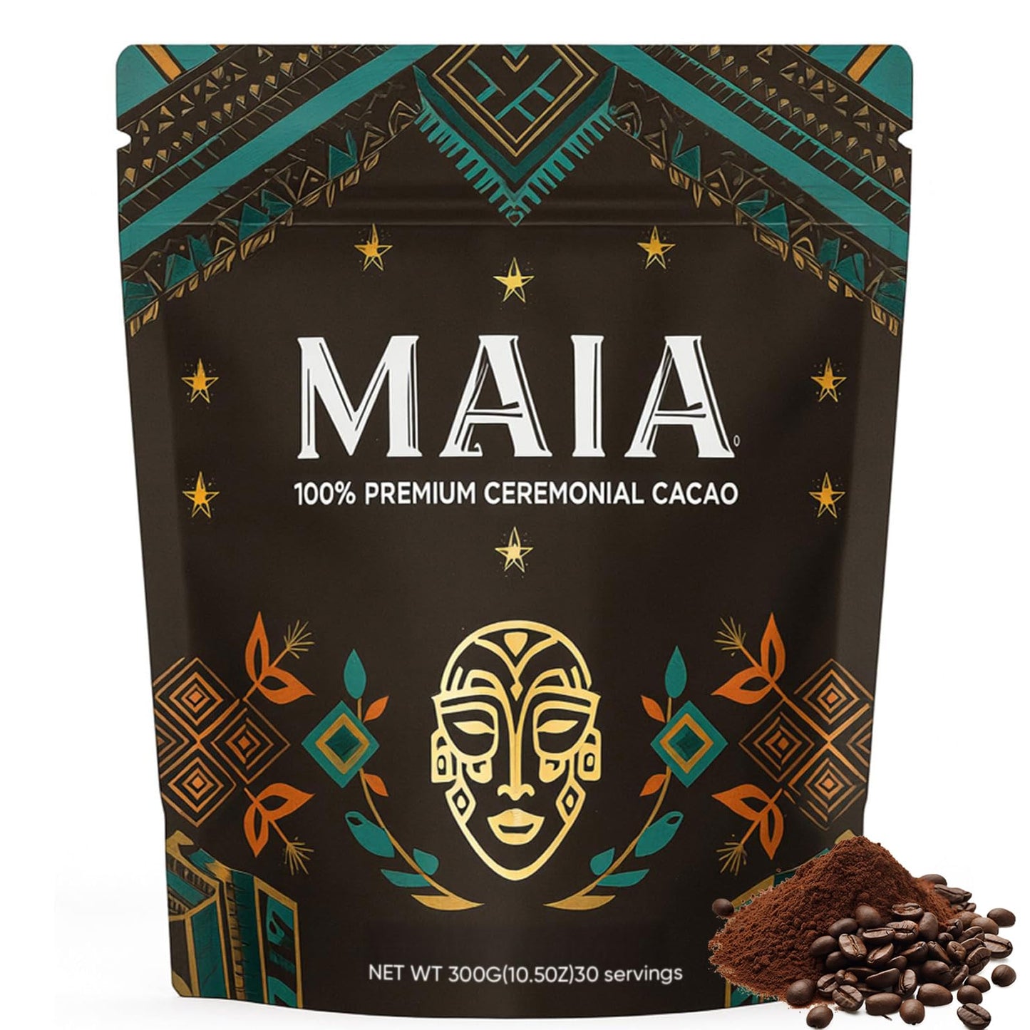 Maia Ceremonial Cacao - 100% Pure Natural Cacao Powder Enhanced with Flavanol & Theobromine for Mental Clarity Focus & Energy Zero Sugar Non-GMO Vegan - 10.5oz (1)