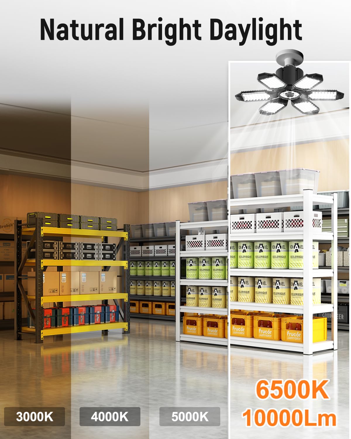 Adiding Led Garage Ceiling Light - 20000Lm Bright, 2 Pack Adjustable, 6 Deformable Panels, E26 Socket, Black