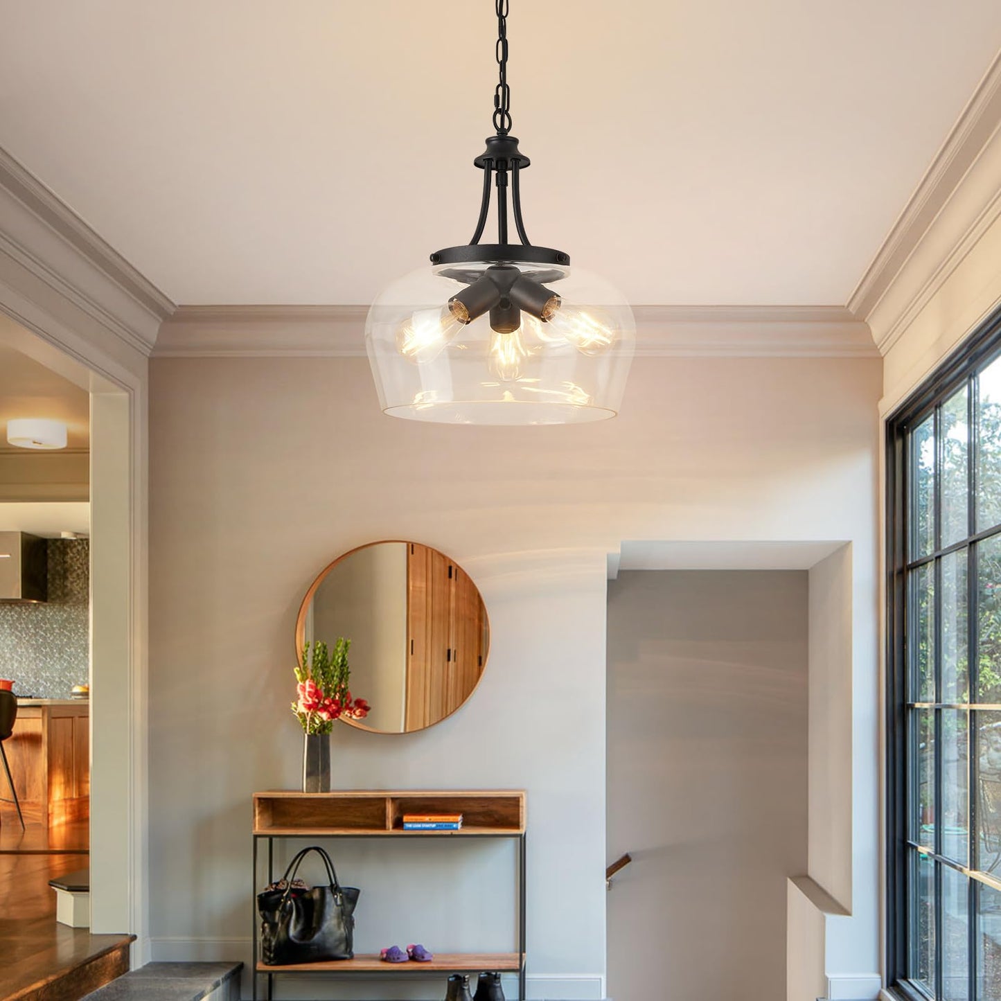 14.2 Black Chandelier 3-Light Modern Ceiling Pendant Light Fixtures Farmhouse Dining Room Light Fixtures Over Table Industrial Pendant Lights Kitchen Island For Bedroom Hallway Foyer Entryway