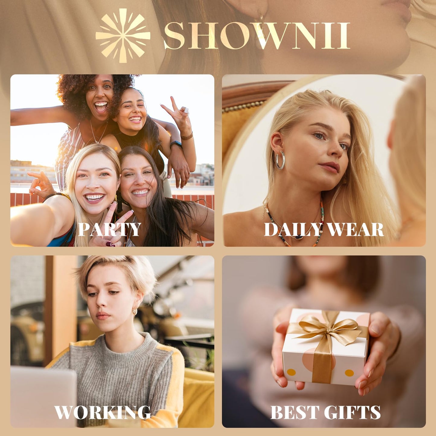 SHOWNII Chunky Silver Hoop Earrings - 14K Gold Plated Earrings for Women Hollow Tube Thick Hoops Graduation Gifts for Her