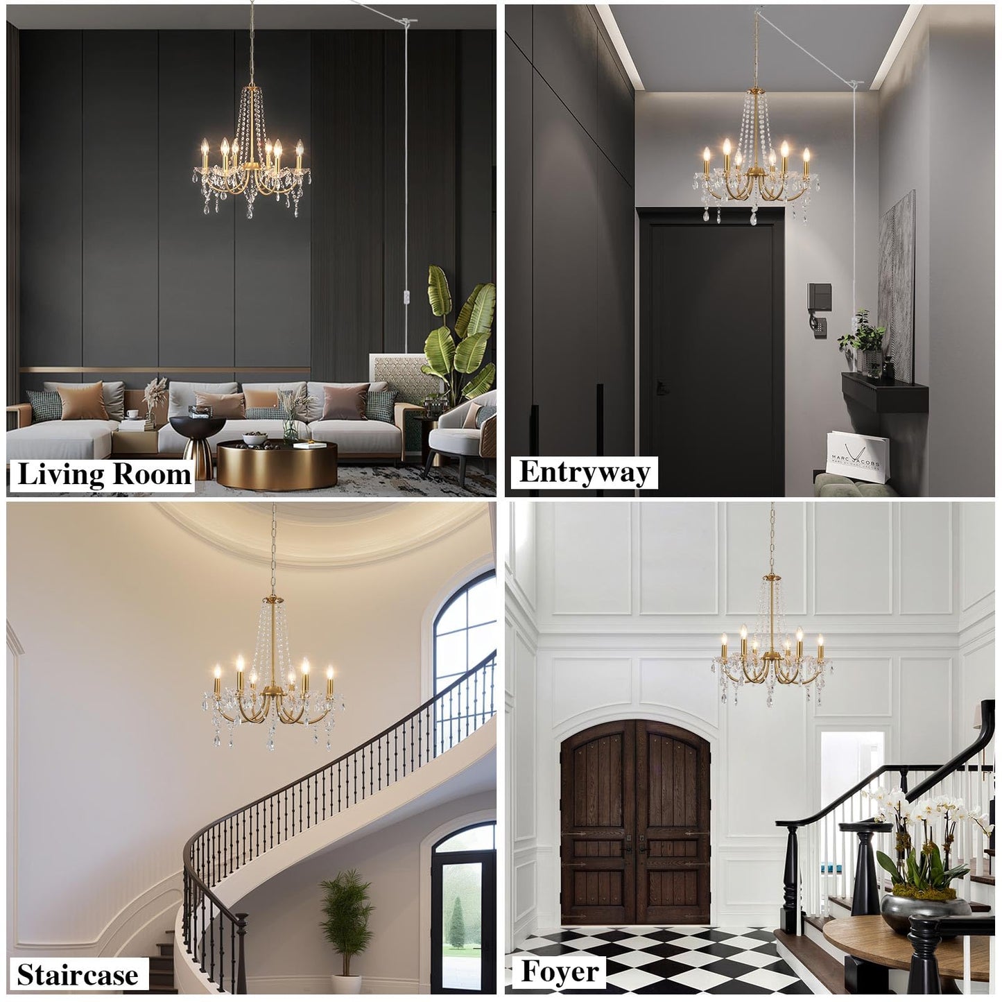 Meijia Plug In Crystal Gold Chandeliers Lighting Fixture 6 Light Modern Crystal Chandelier With 15.75Feets Plug In Cord Gold Mini Plug In Chandelier For Dining Room Bedroom Entryway Bathroom Closet