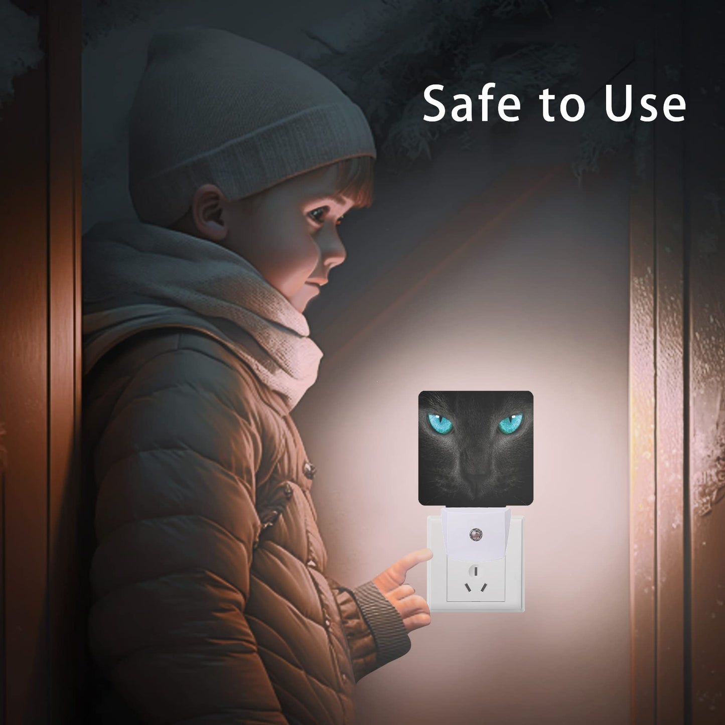 Oeaskly Cat Night Light Black Cat Eye Plug-In Night Lights With Dusk-To-Dawn Sensor For Girlfriend/Boyfriend Gift Sleep Friendly Lamp For Bedroom Bathroom And Living Room 0.5W