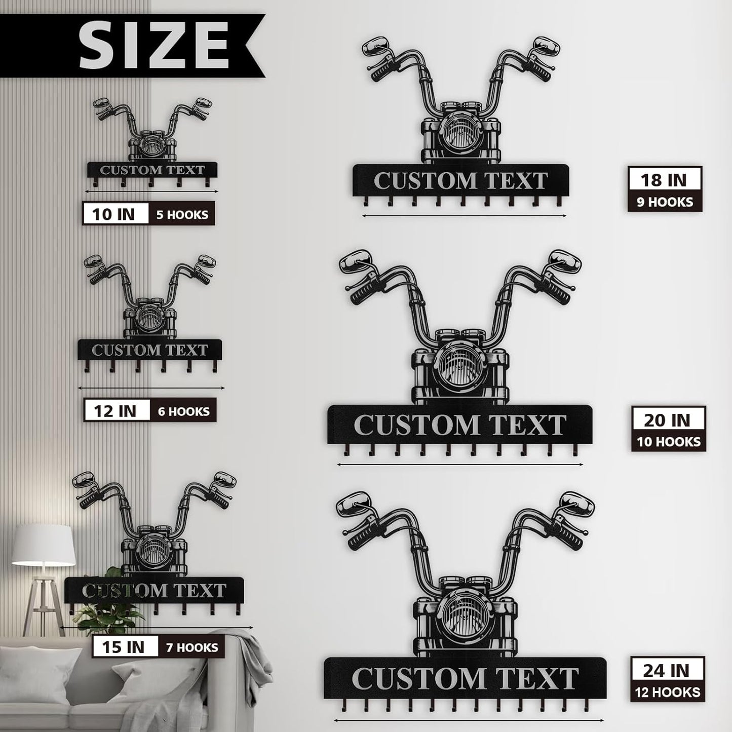 Personalized Key Rack Wall Mount - Custom Motorcycle Key Holder for Wall, Coat Rack Organizer, Jacket Holder, Key Hanger Wall Decor for Garage Entryway Office, Gift for Motorcycle Lovers