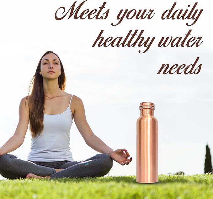 Plain Copper Water Bottle With Set Of 2 Plain Tumbler | Ayurvedic Copper Storage Water Bottle | Pure Authentic Copper Bottle (34 Oz /1000ml ) With Set 2 Copper Tumblers For Drinking