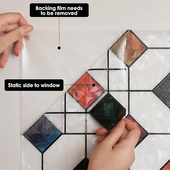DKTIE Colorful Gem Lattice Pattern Decorative Window Privacy Film Rainbow Stained Glass Window Film Classroom Decor Renter Friendly Decor (S533, 17.7in X 118.1in)
