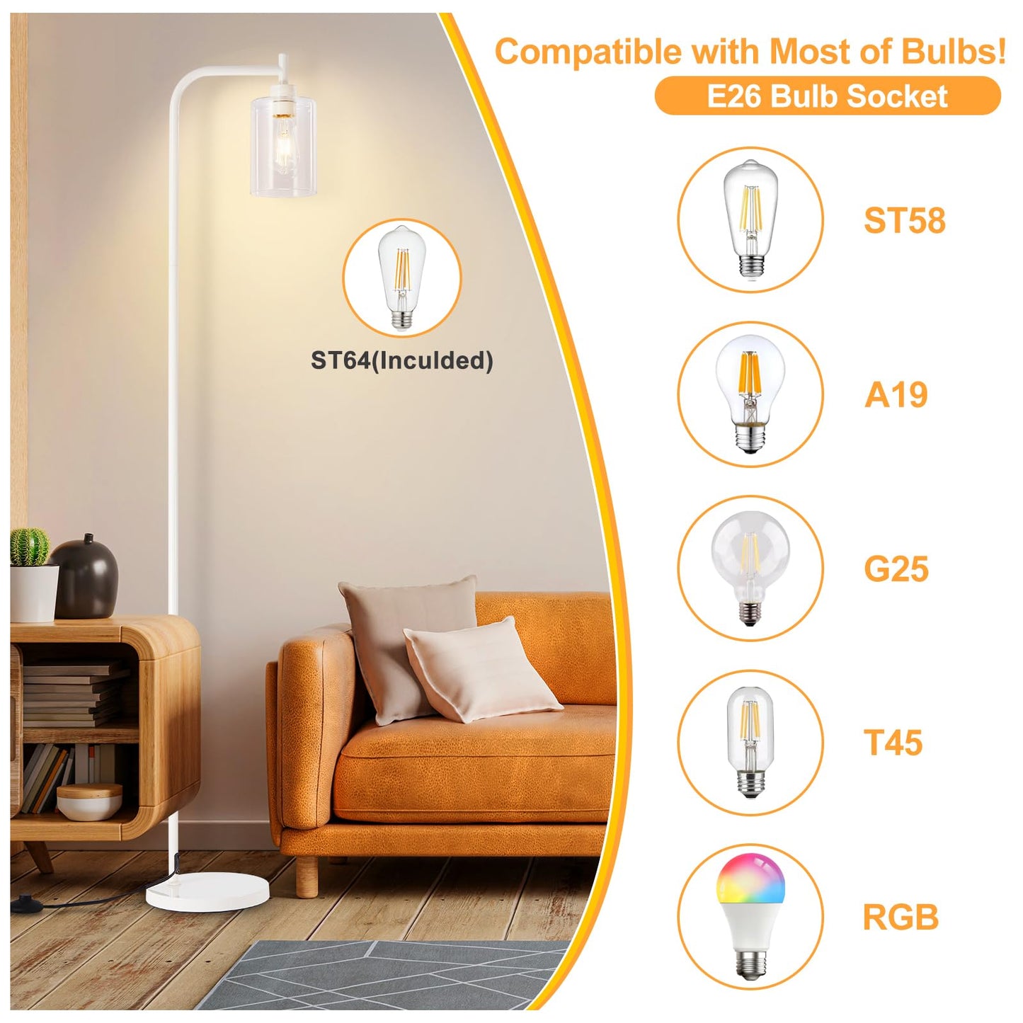 DINGLILIGHTING Floor Lamp - Light Gold Metal with Clear Glass Shade - Model WSFLL005-LG - Modern Design for Living Room and Office