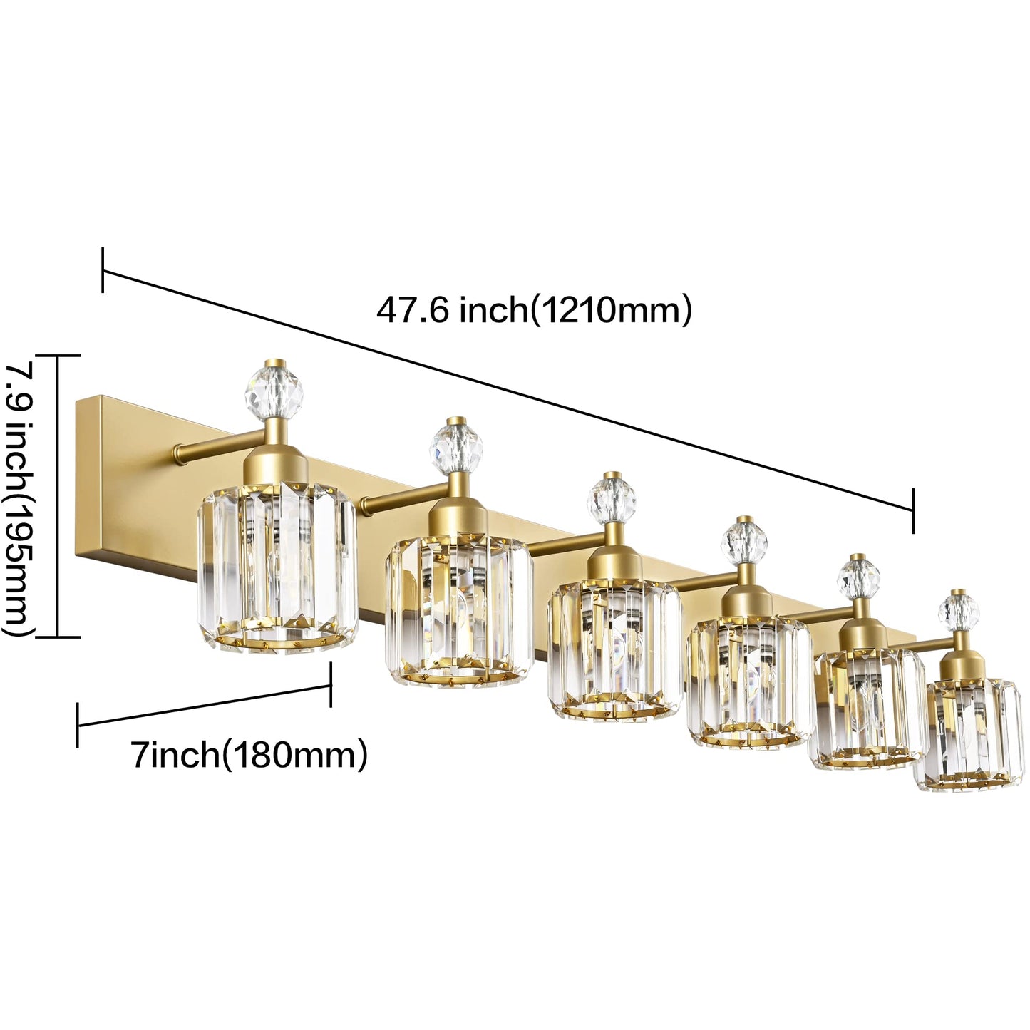 PRESDE 6-Light Bathroom Vanity Light Modern Gold Crystal Fixtures Over Mirror, Stainless Steel, Gold Finish