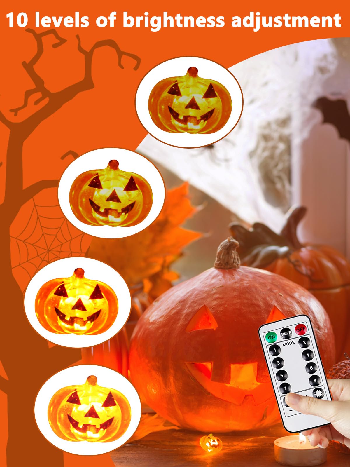 Halloween Fairy Lights Battery Operated 15Ft 40Led Orange Pumpkin String Lights 8 Modes With Remote Warerproof Twinkle Lights With Timer For Indoor And Outdoor Halloween Decorations For Party Holiday
