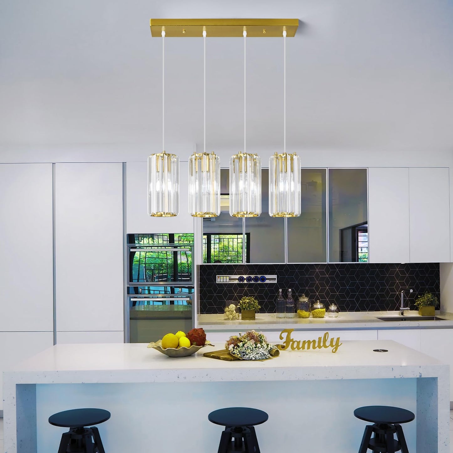 Zhllmq Gold Pendant Lighting Modern Pendant Light Mini Crystal Chandeliers Adjustable Pendant Light Fixture For Kitchen Island Dinning Room Corridor Bedroom(Gold 4-Light)