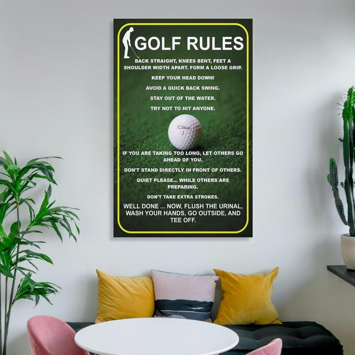 Funny Golf Rules Sign, Unique Man Cave Wall Art, Humorous Golfer Gift, Canvas Painting Posters And Wall Art Pictures Are Used For Room Aesthetics And Decoration 24x36inch(60x90cm)