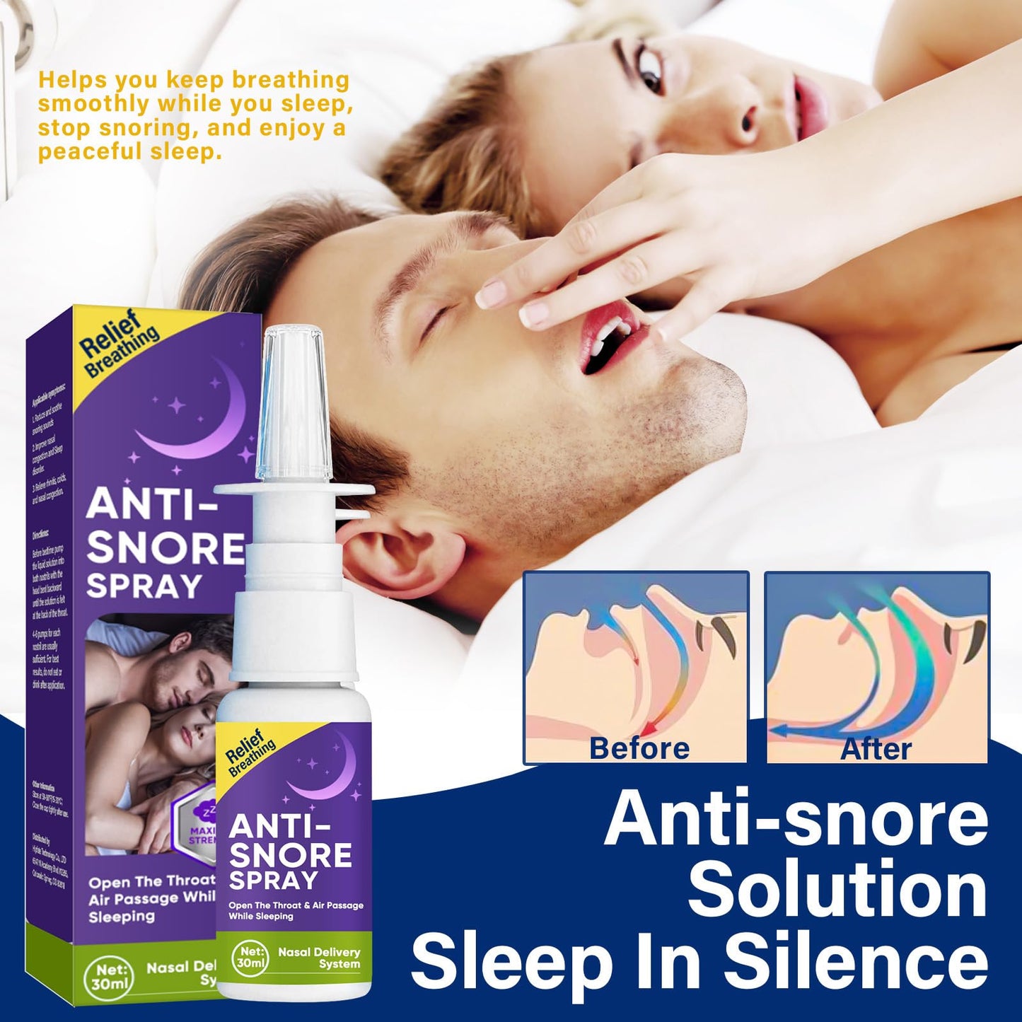 Anti Snoring Spray, Anti Snoring Devices, Fast Snoring Stop Drops for Better Sleep Effective Snoring Solution, Helps Open The Throat & Air Passage While Sleeping