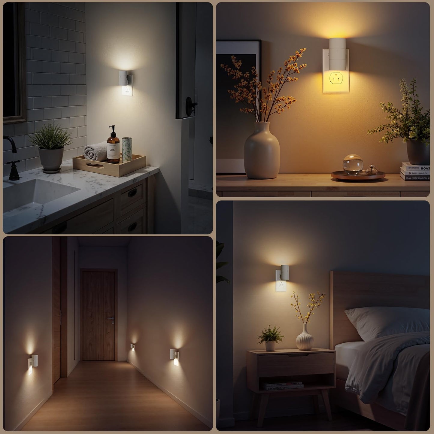 VOLISUN Dimmable LED Night Light, Adjustable Brightness, 2 Pack, Amber/3000K/4500K, White, Model XYD001-amber