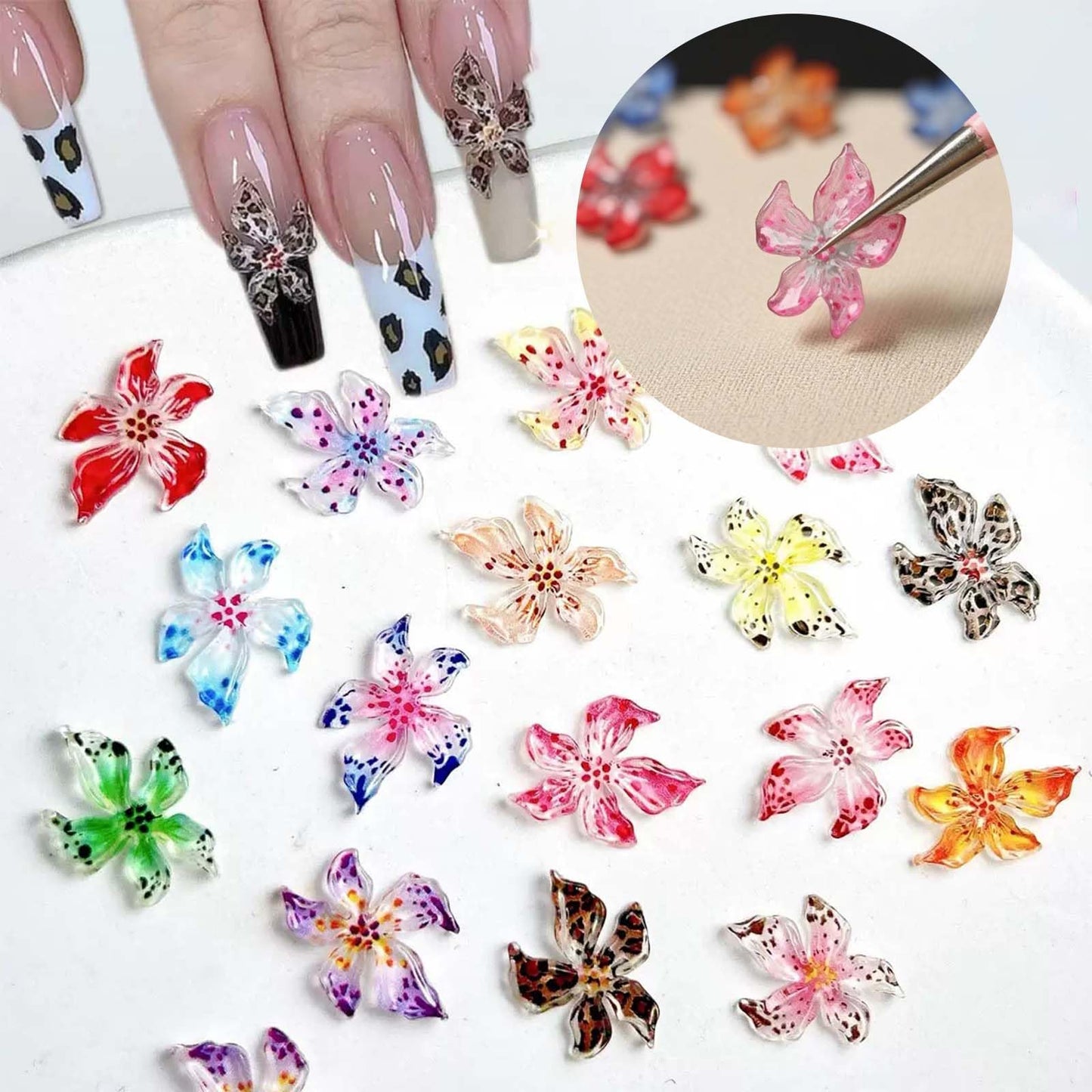 ONPRESS 100Pcs Flower Nail Charms 3D Mixed Colorful Floral Nail Gems Spring Summer Nail Rhinestones Supplies Cute Mixed Color Re