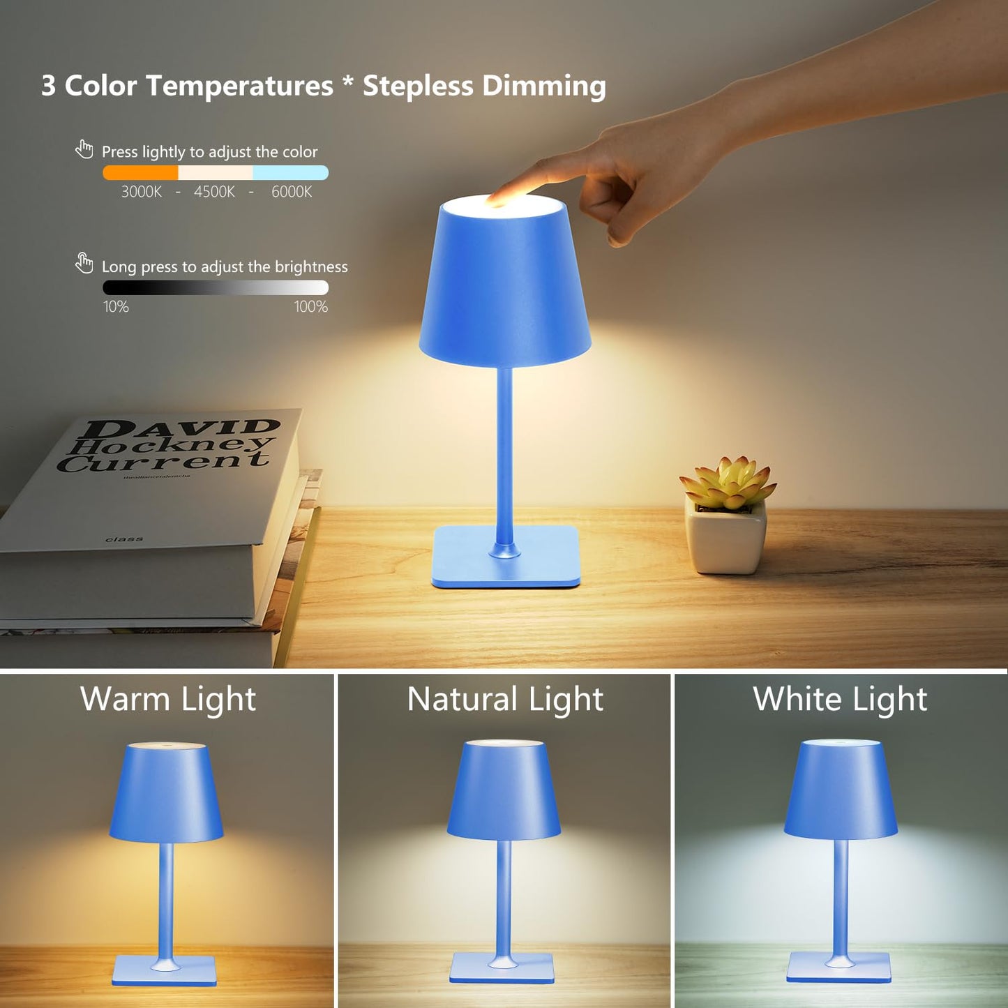 Yogaret Blue Cordless Table Lamp Set of 2, Metal Indoor/Outdoor Lighting, Model Yogaret-Dinner Lamp