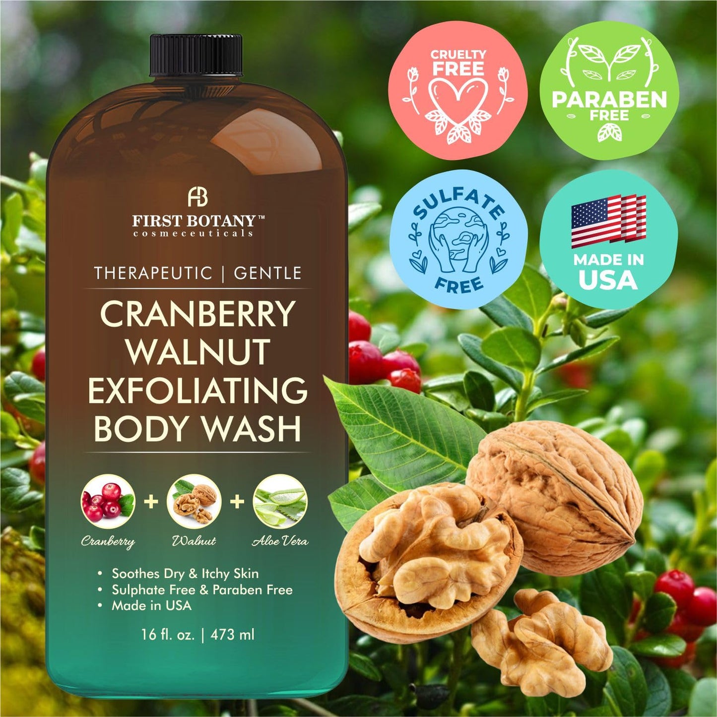 First Botany All Natural Body Wash - Fights Body Odor, Athletes Foot, Jock Itch, Nail Issues, Dandruff, Acne, Eczema, Shower Gel