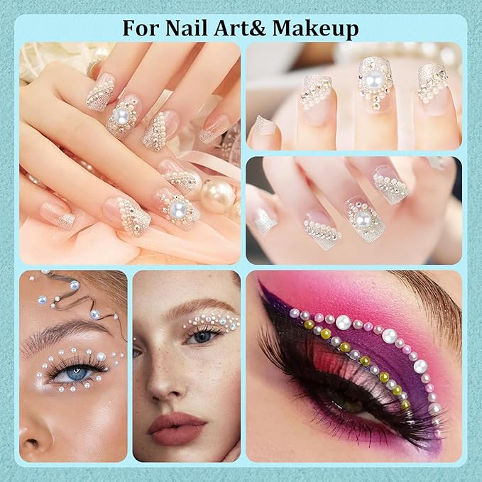 4 Boxes Flat Back Pearls Kit 10 Flatback Light Purple Half Round Pearls 3-10mm with Pickup Pencil and Tweezer for Home DIY and Professional Nail Art, Face Makeup and Craft