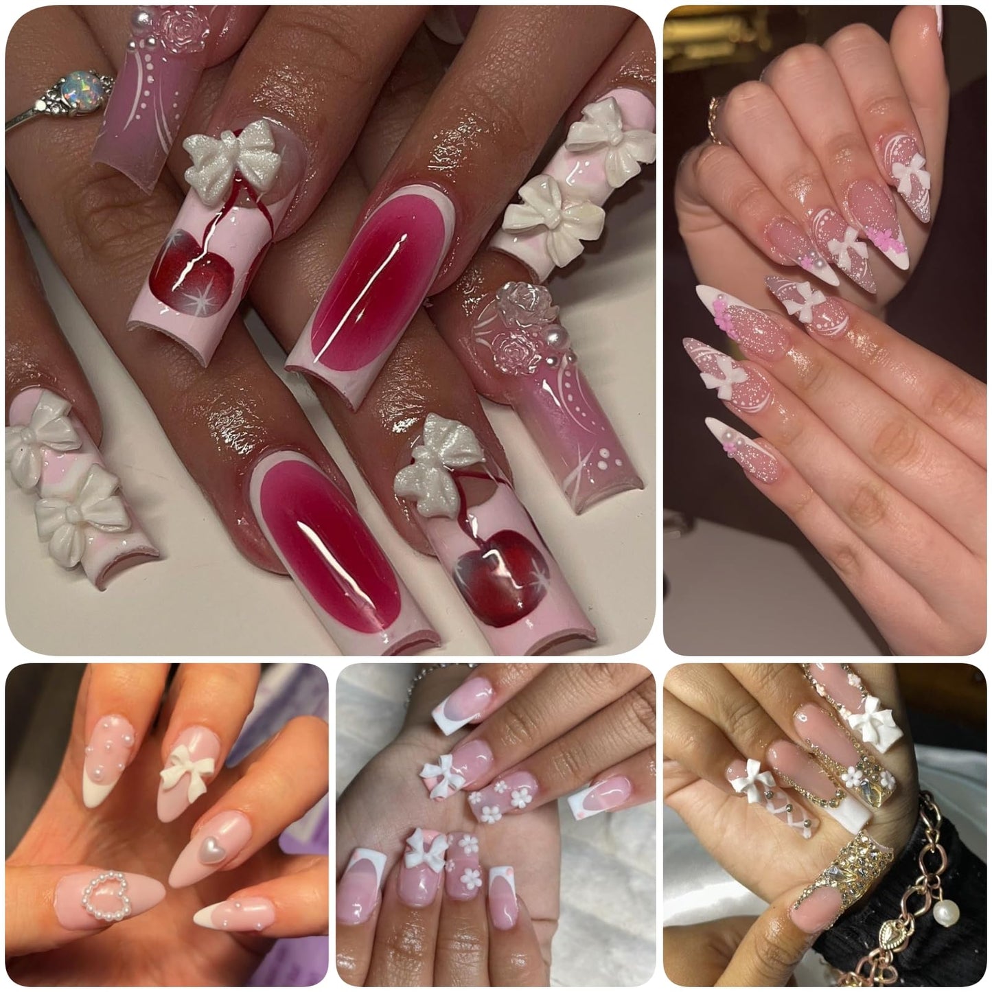 OPMADM Bow Nail Charms, 3D Nail Charms Bulk for Nail Art Charms and Y2K Charms for Nails Design
