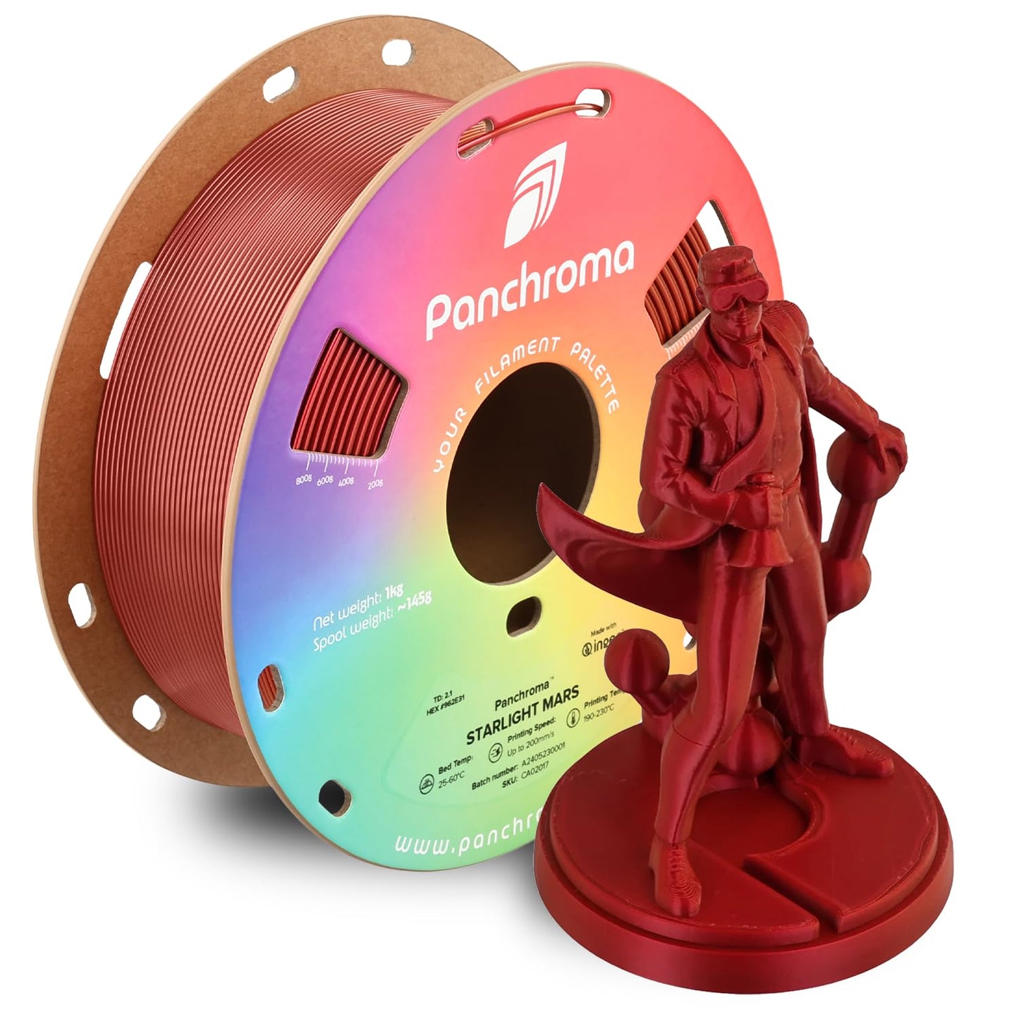 Polymaker Panchroma Red Color Changing PLA, 1.75mm, 1KG, Glitter Starlight Mars 3D Printer Filament, Hides Layer Lines, Easy to