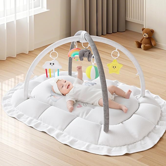OCATO Baby Play Mat Gym: Baby Play Gym Tummy Time Mat Thick Large Baby Activity Center from Newborn to Toddler Skills Development Baby Essentials Baby Shower Gifts Boy Girl for Babies 0-6-12 Months