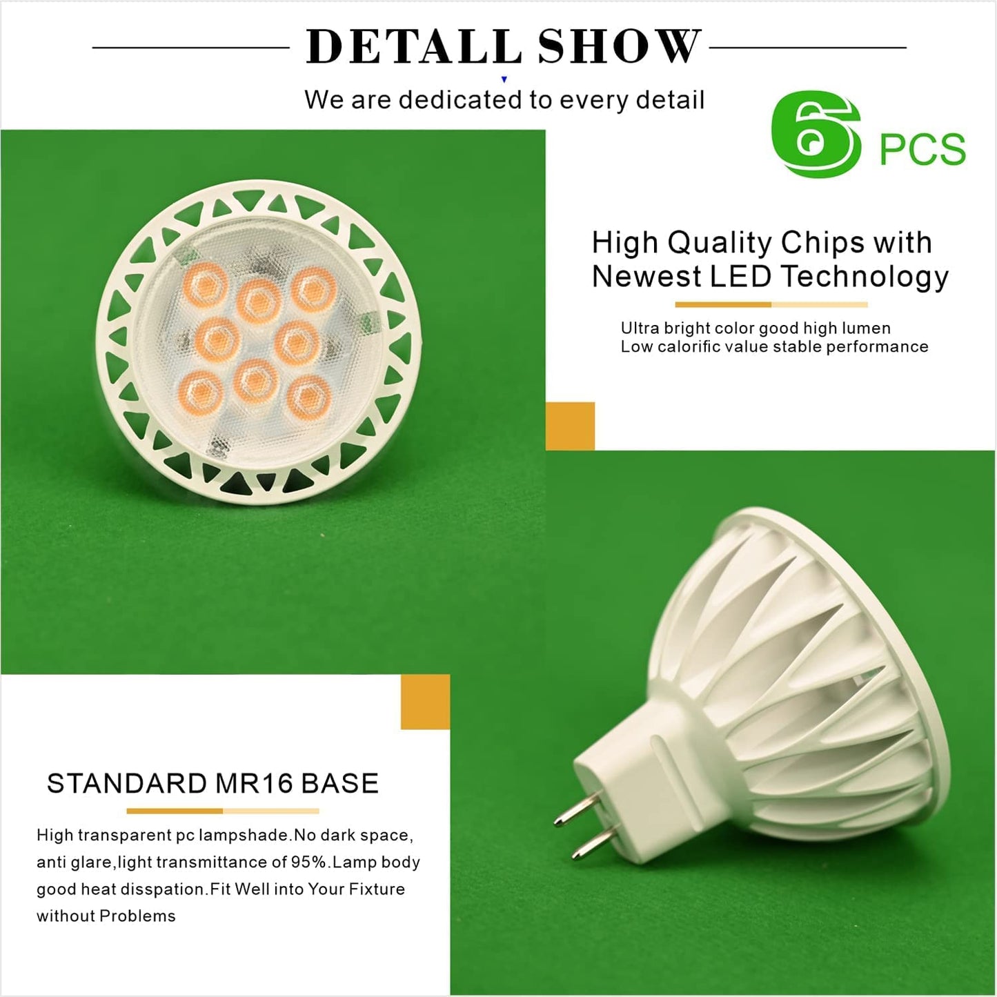 Kapata Mr16 Led Bulb Dimmable 50W Halogen Replacement Gu5.3 Base Led Light Bulbs For Recessed Lighting Track Lights (Daylight White)