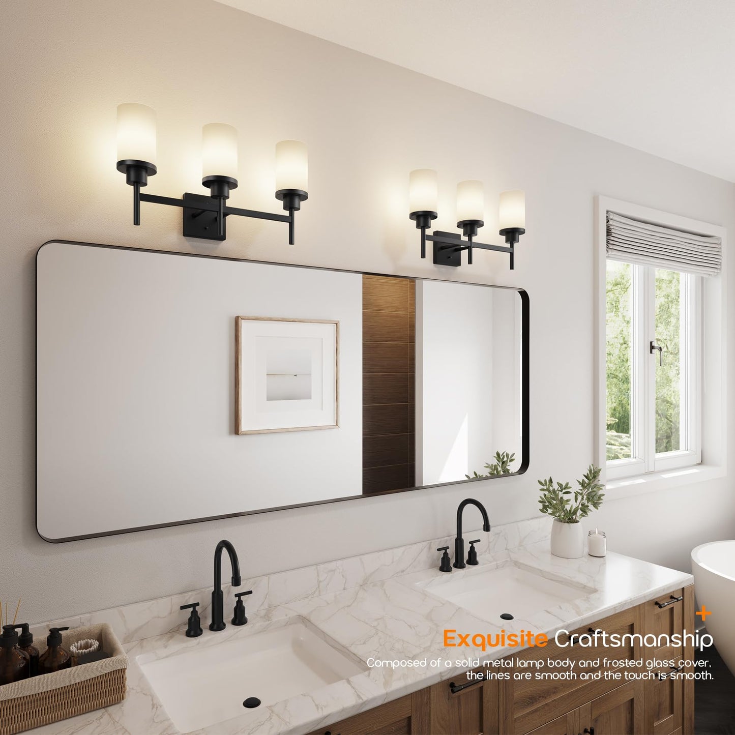 Aoneon Bathrom Light Fixtures Matte Black 3 Lights Over Mirror Wall Sconces Lighting With White Frosted Glass Shade For Toilet Washroom Bath T001Mb-L3