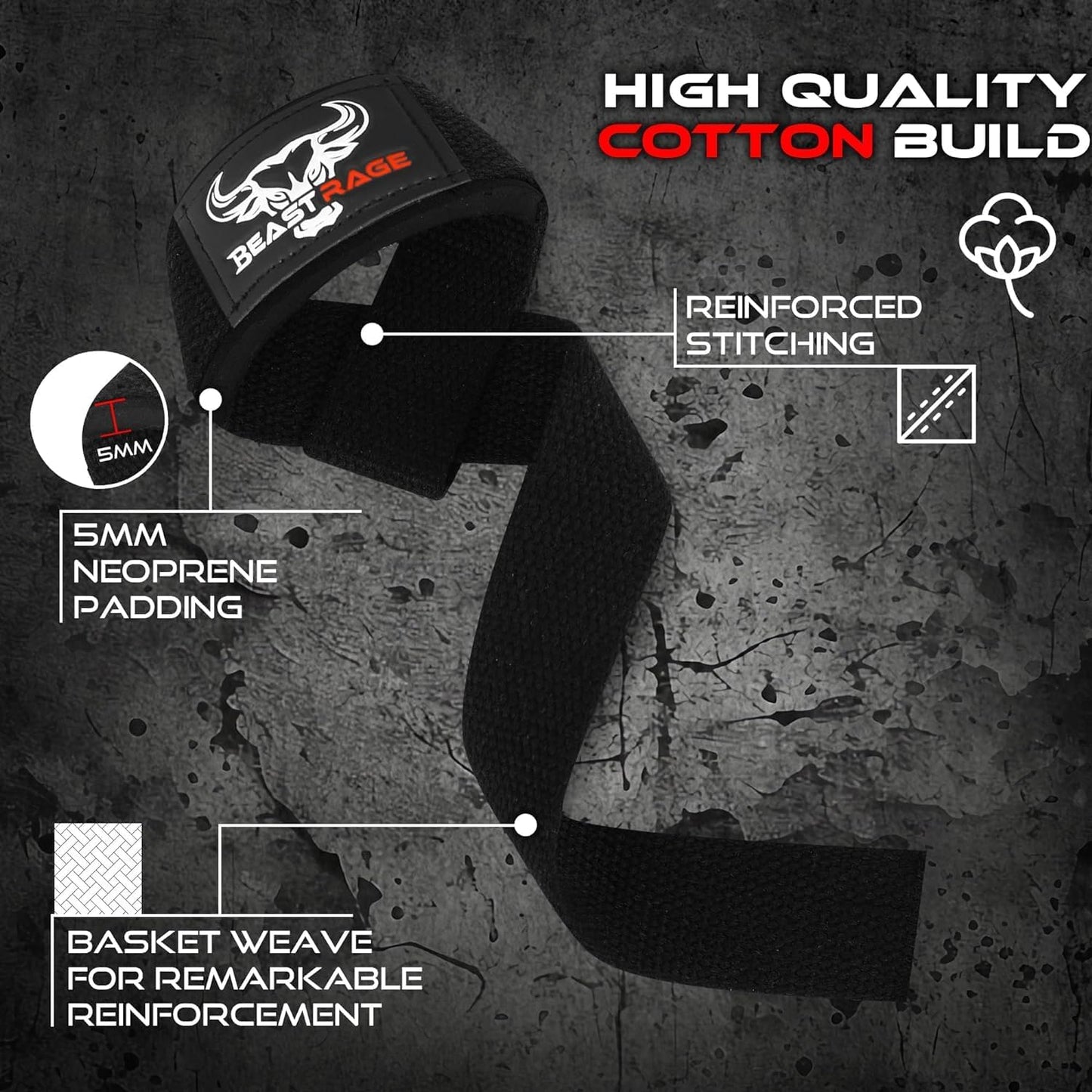 BEAST RAGE Lifting Wrist Straps for Weightlifting, Straps Gym Grip Power Workouts Lifting Straps Padded Cotton Men Women Wrap Lift, Deadlift Bodybuilding Weight Lifting Exercise Straps (Original)