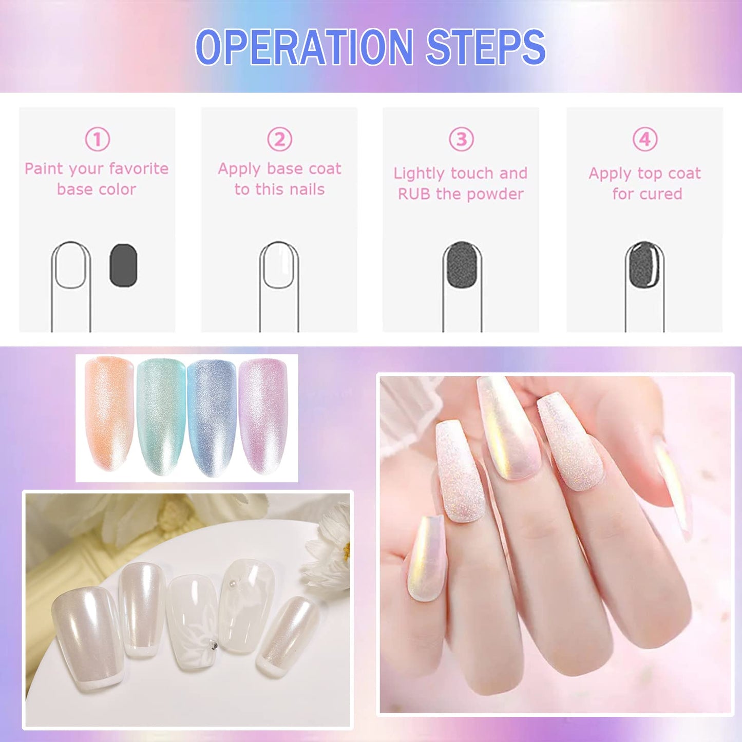 White Pearl Chrome Nail Powder, Pearlescent White Nail Art Jewelry Glitter Powder Symphony Mermaid Pearl Neon Nail Powder, The P