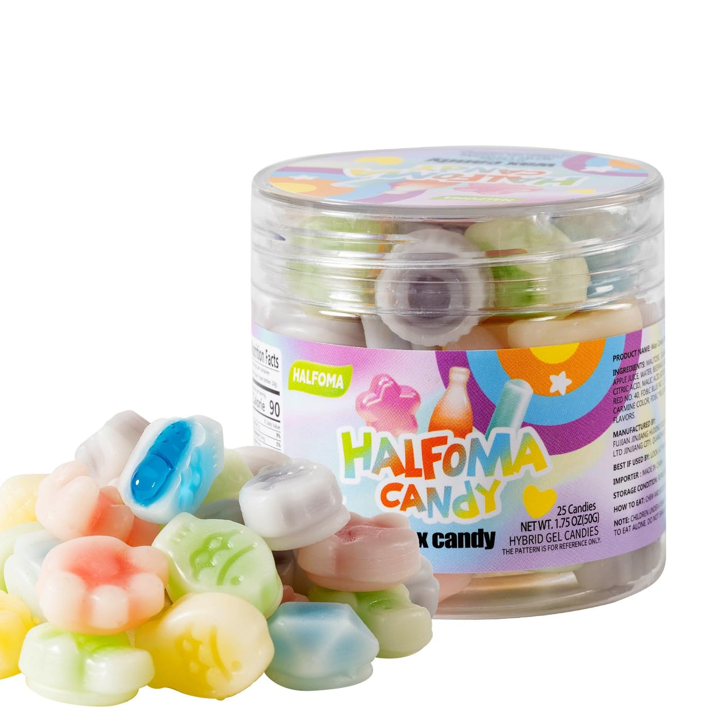 Halfoma Wax Bottle Chewable Candy with Various Fruit-flavored Syrups in the Middle Canned 50g 25candies