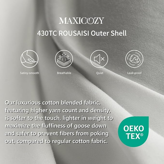 MAXICOZY Luxury Hungarian Goose Down Pillows Standard Size Set of 2, Medium Firm Bed Pillows for Sleeping, Hotel Pillow, 750 Fill Power, 460 TC Cotton Blend Shell, 20"x26"