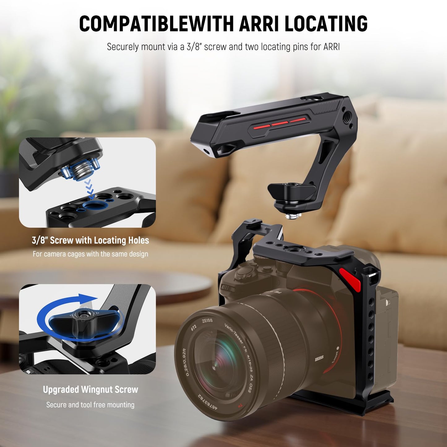 Neewer Basic Lightweight Camera Top Handle With 3/8 Locating Pin For Arri, High Strength Cage Plastic Handle Grip W/ 1/4 3/8 Scr
