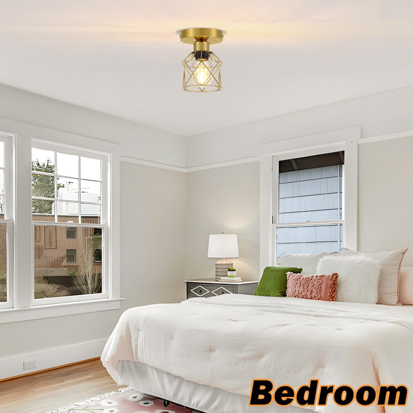 Fadimikoo 2-Pack Gold Hallway Light Fixtures Ceiling Small Semi Flush Mount Ceiling Light With Gold Metal Cage Indoor Close To Lighting Lamp For Bedroom Closet Entryway (Led Bulbs Included)