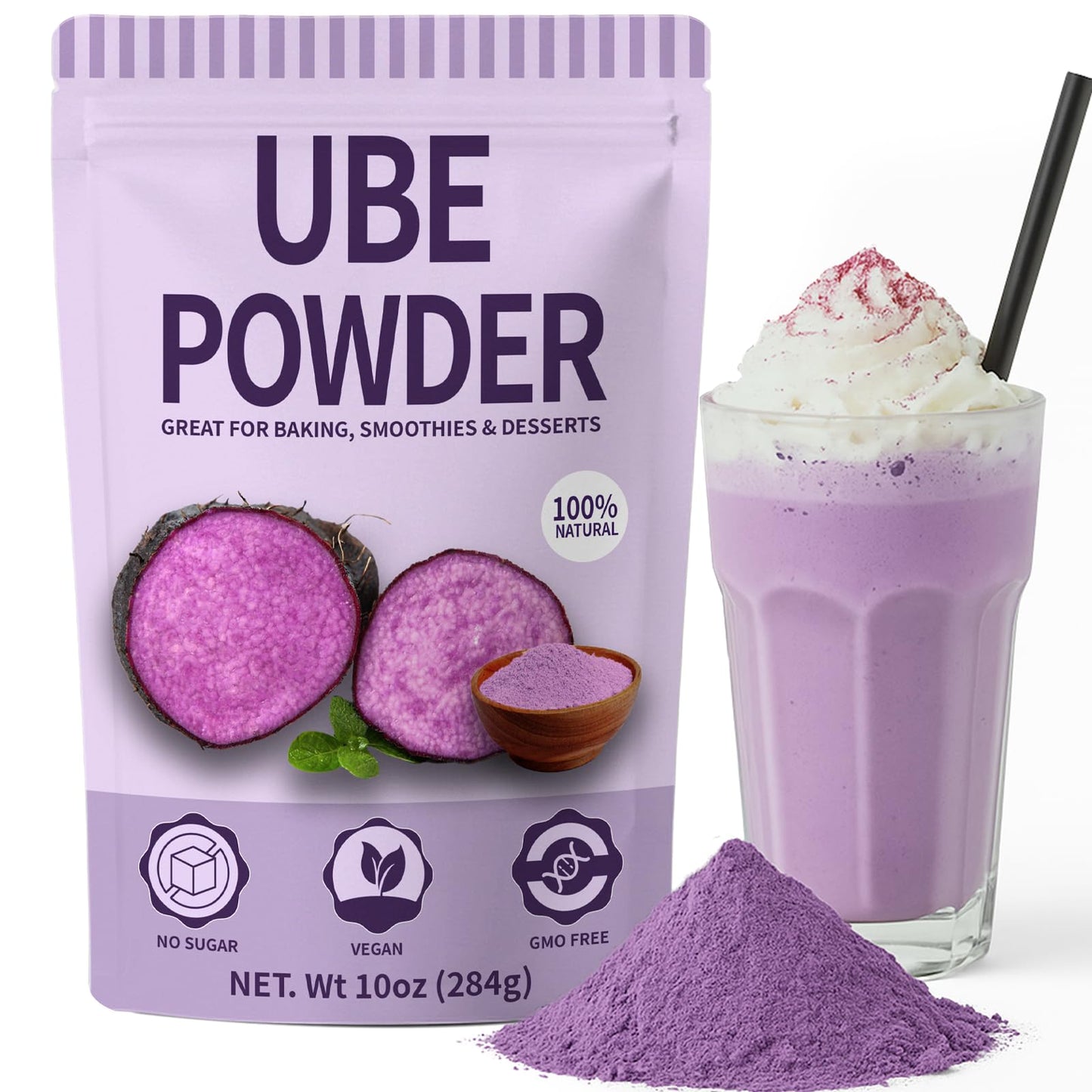 10oz Pure Natural Purple Ube Powder, Yam Powder for Baking, Purple Sweet Potato Food Coloring Powder, No Sugar, Vegan & Sourced