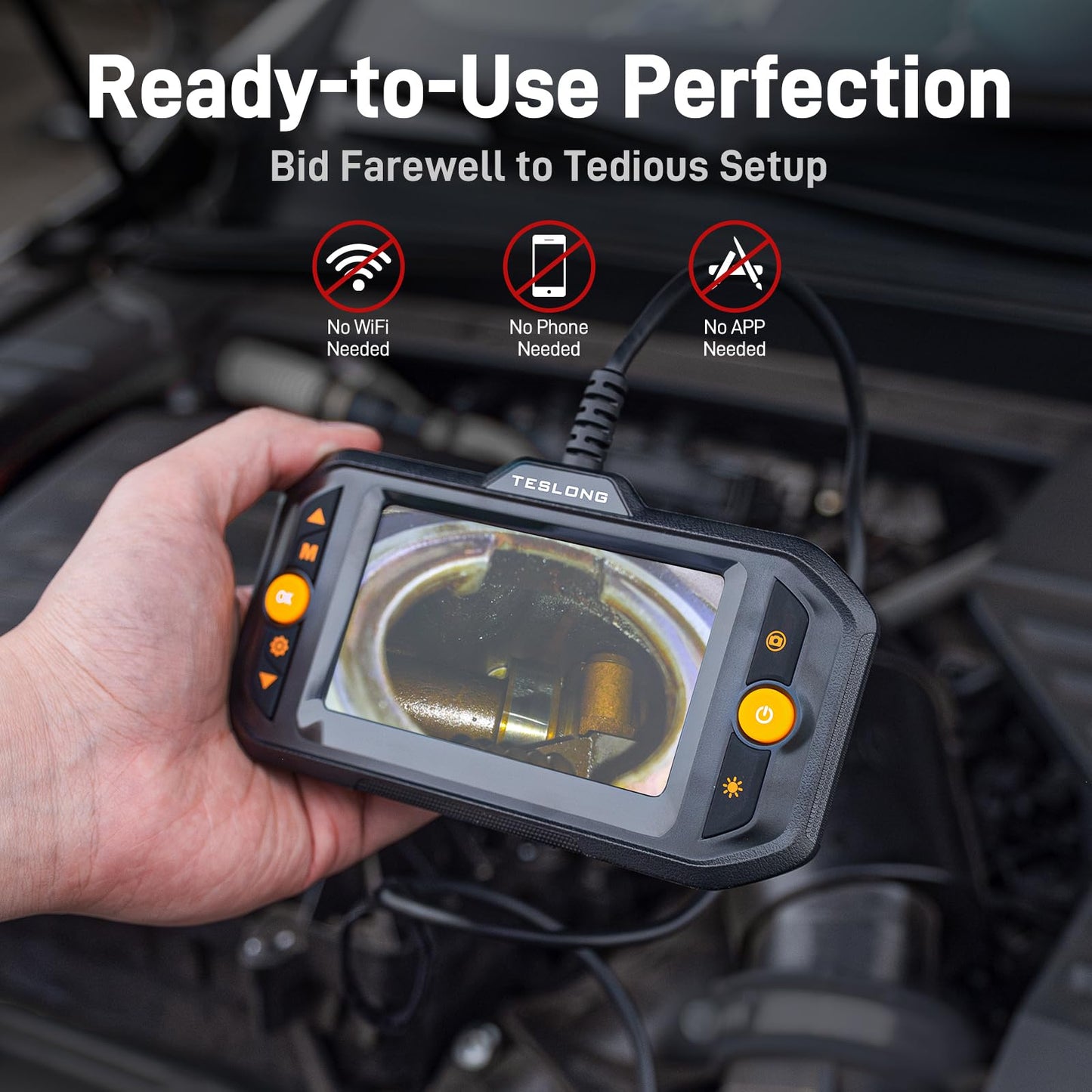 Teslong Endoscope Borescope with Light, Snake Inspection Camera for Automotive Engine, Waterproof Fiber Optic Camera for Mechanics - Ideal for Wall, Vent, Wire Video Scope (16.5FT)