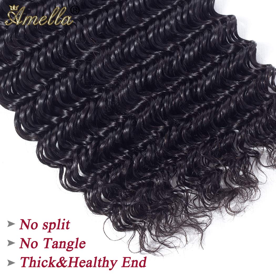 Amella Hair 8A Brazilian Deep Wave Bundle Human Hair (16inch,1 Bundle Only) 100% Unprocessed Virgin Wet and Wavy Deep Wave Curly