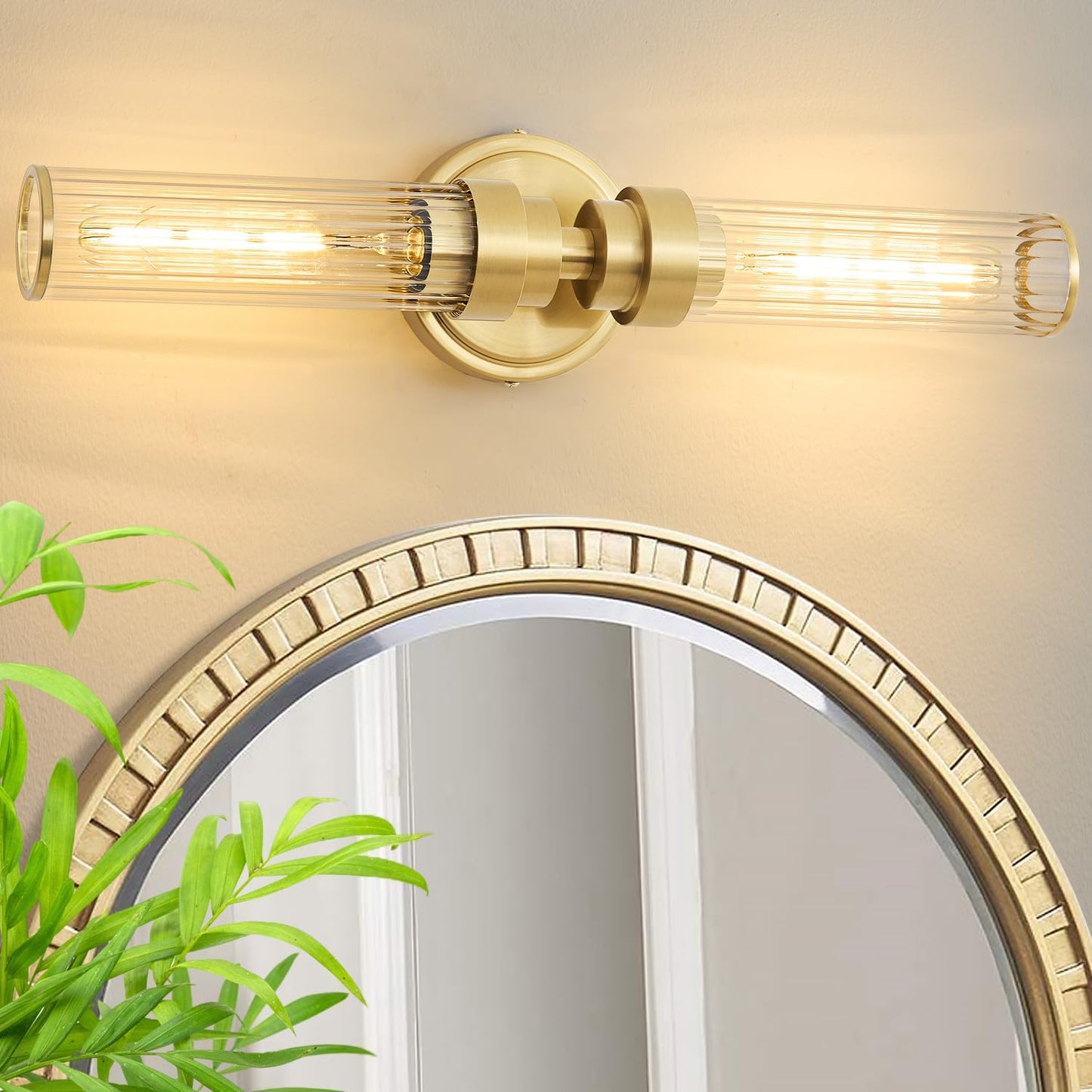 Vaziden Bathroom Light Fixtures Gold Wall Sconce In Threaded Glass Indoor Vanity Lights Modern Bathroom Vanity Light Up And Down Sconces Wall Lighting For Bathroom Living Room - Bulb Not Included