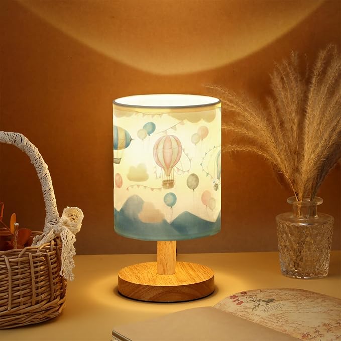 VIHOSE Hot Air Balloon Kids Table Lamp for Bedroom Kids Bedside Lamp with Linen Wooden Nightstand Cartoon Nursery Lampshade for Girls Boys Living Room