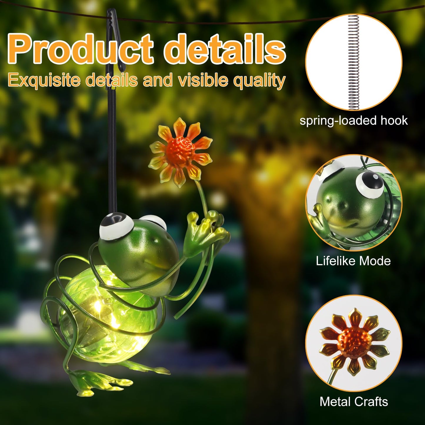 2 Pack Frog Solar Outdoor Hanging Lantern Creative Small Sculpture Lights Durable Waterproof Lamp Suitable For Festivals Garden Decor Birthday Gifts For Grandma Mom Women Girl