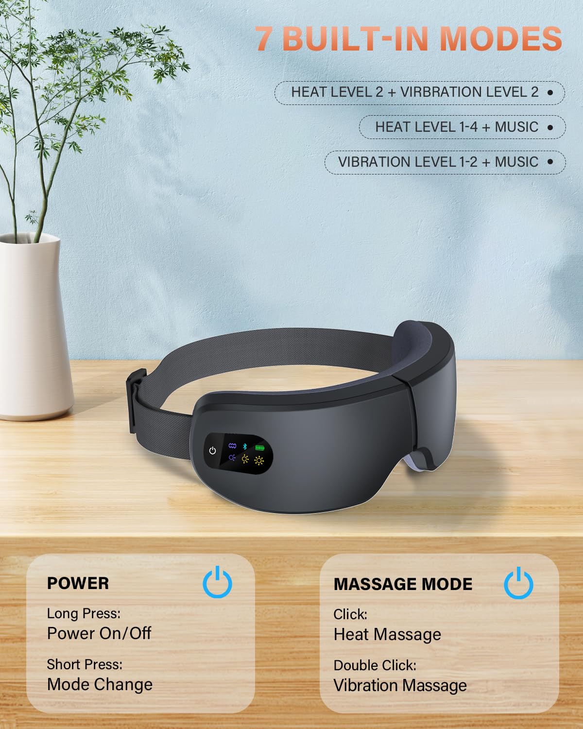 ZZR SEVEN Eye Massager with Heat, 7 Heating and Vibration Modes, Eye Mask, Birthday Gifts for Women, Men, Friend, Mom and Dad, Sleep Mask for Relax, Migraine Relief, Improve Sleep, Black