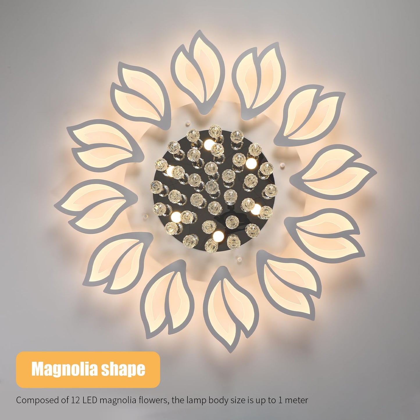 Garwarm Modern Ceiling Light 40.7 In Dining Room Light Fixture 12 Petals Flower Flush Mount Ceiling Lights Chandelier Bedroom Living Room Kitchen Office Lighting Fixture 100W White