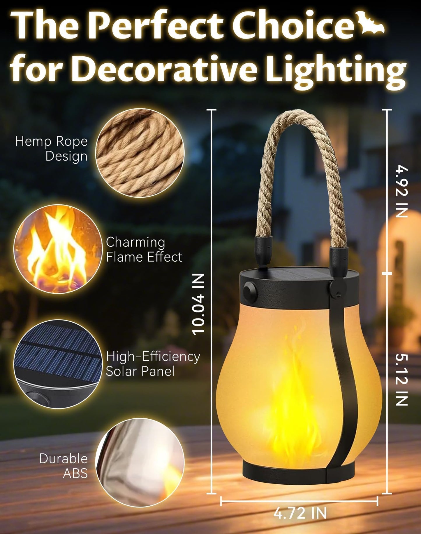 Kaliqo Solar Lantern Outdoor Lights - Waterproof Solar-Powered & Usb Rechargeable Outdoor Lantern With Realistic Flickering 3D Flame Boho Rope Design Dancing Flame Light For Patio Yard (2 Pcs)