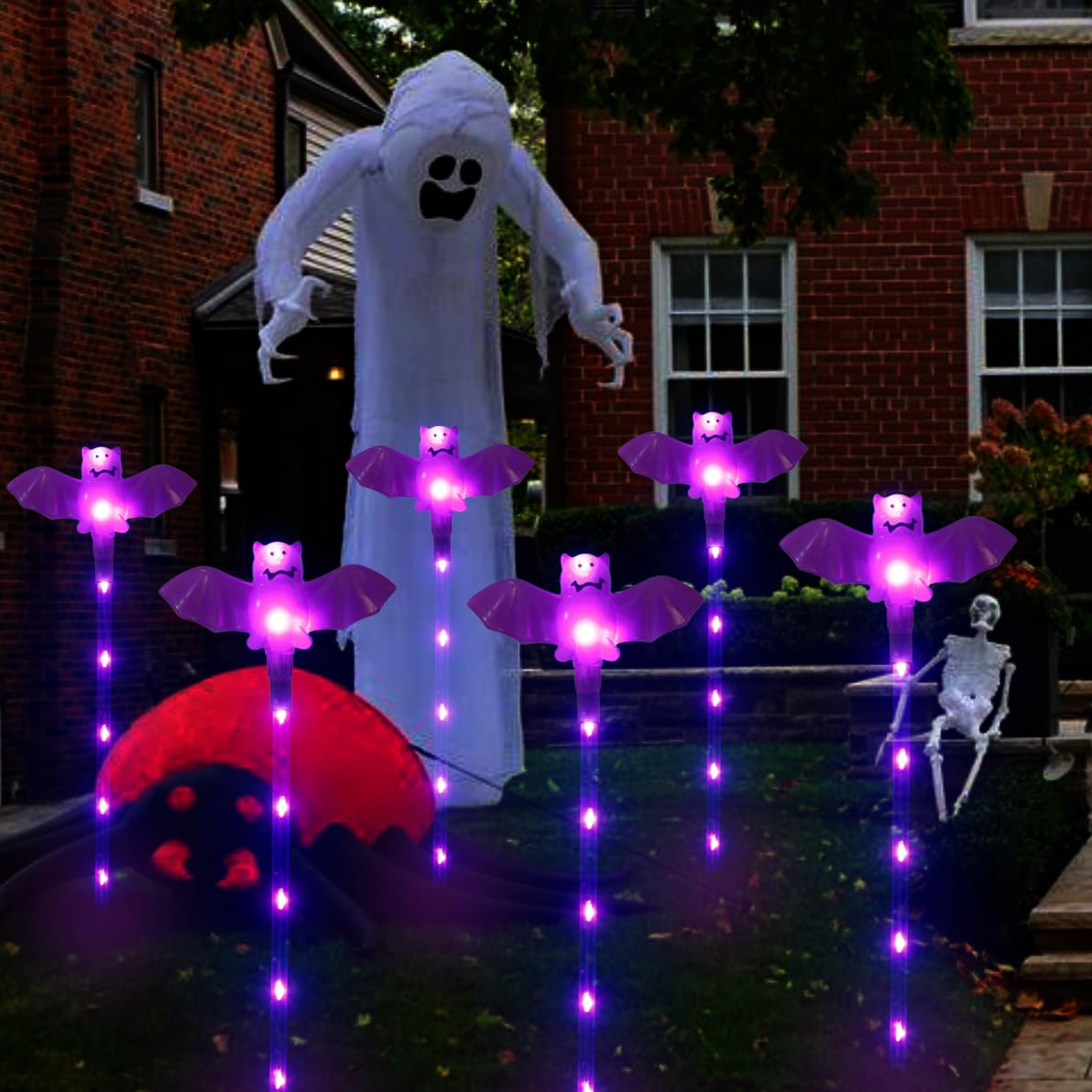 Xingpold Halloween Decorations Outdoor Solar Bat Garden Lights 6 Pack 56Led Solar Halloween Bats Lights Waterproof Solar Pathway Lights For Outside Patio Yard Lawn Grave Party Gifts Decor Purple