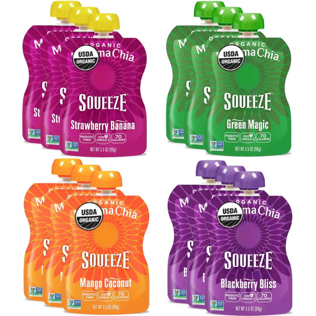 Organic Squeeze Snack 4 Flavor Variety - 3.05 Ounce Pouches, Non-GMO, Vegan, Gluten Free, 70 Calories - 12 Pack