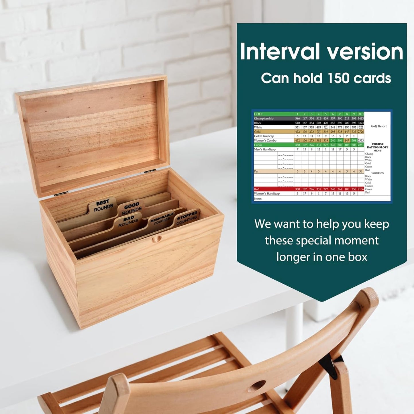 Golf Scorecard Collection Box, Golf Storage Box With 5 Wooden Dividers, Scorecard Keeper For Keepsakes Cards Club Storage Score Book Pencil Log, Unique Golf Gift