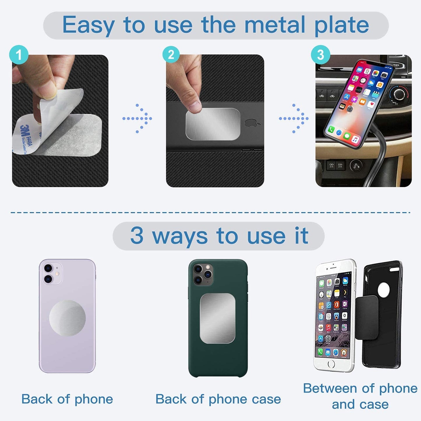 Replacement Metal Plates Set 16 Pack For Magnetic Car Phone Holders, Wall, Air Vent Mounts, Cases, Magnets. Kit Of 8 Silver Roun